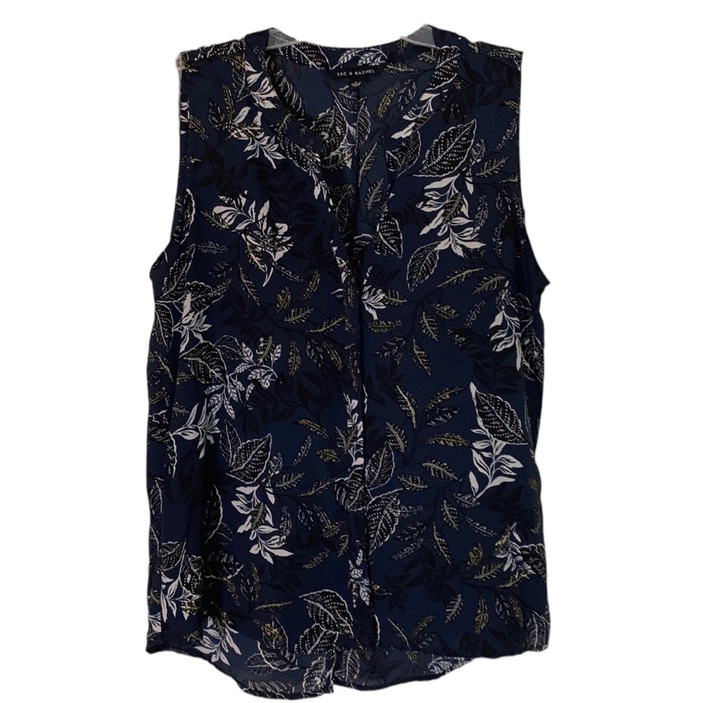 Zac & Rachel button front top, navy with gold/white